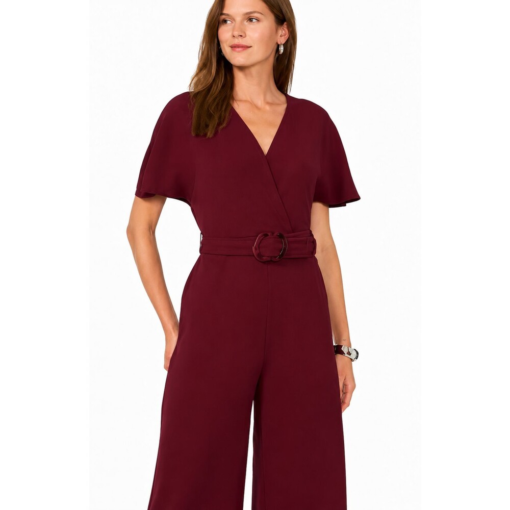 $129 Vince Camuto Women Crinkle Smocked Wide Leg Halter Tie-Back Jumpsuit Size S